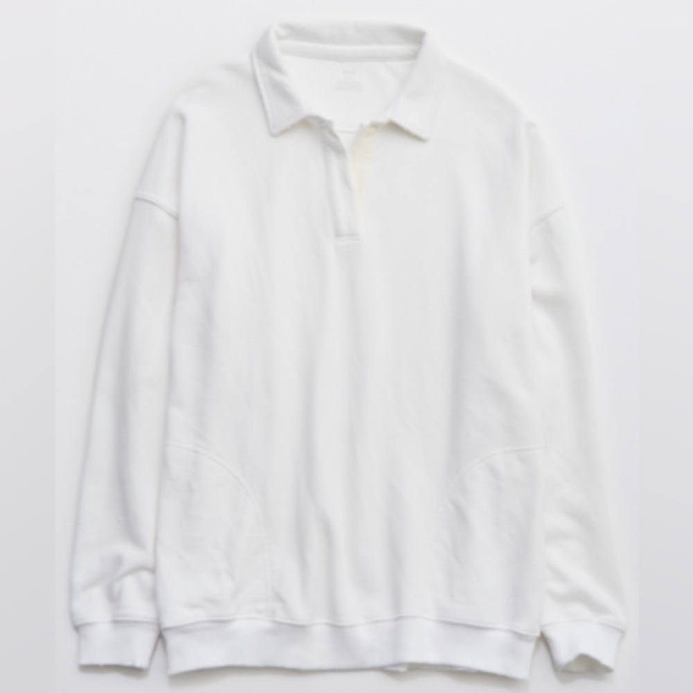 Aerie Happy Henley Everyday Polo Sweatshirt in White